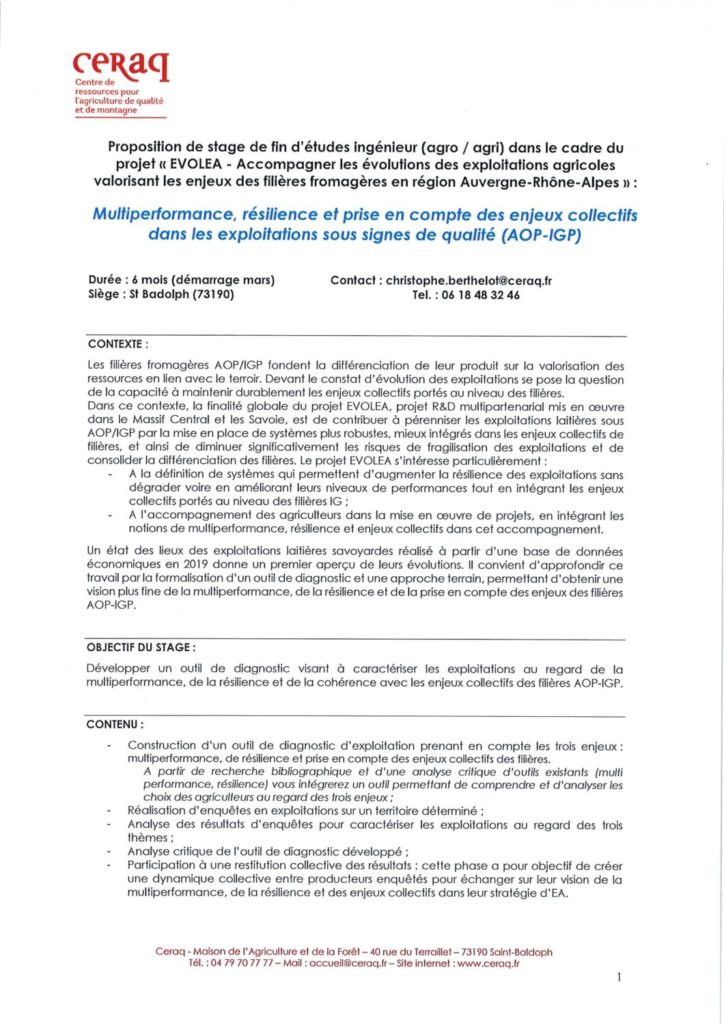 Offre de stage de fin d'études ingénieur (agro/ agri) dans le cadre du ...
